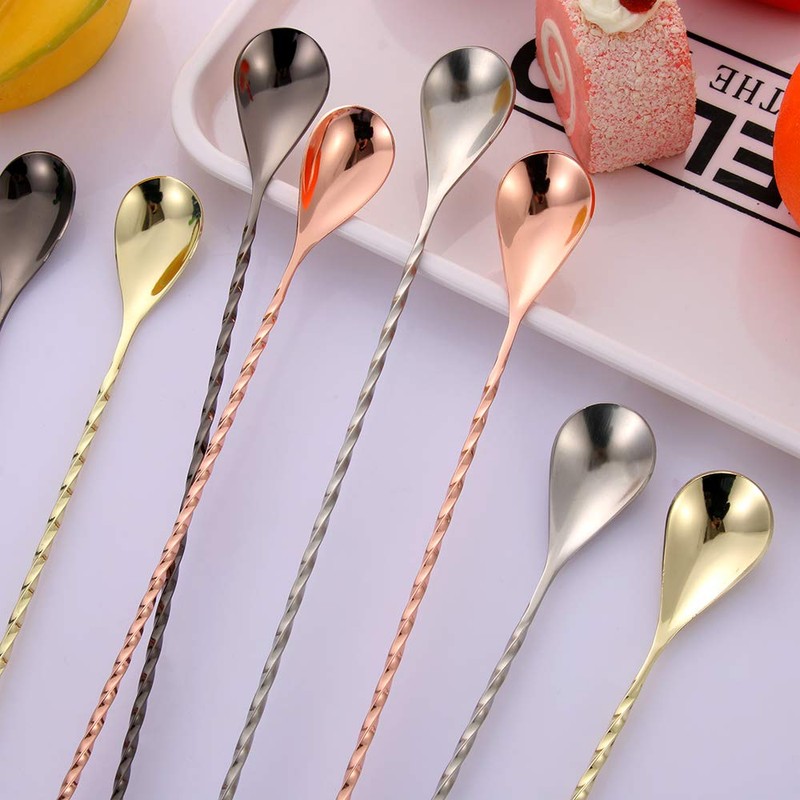 Bar Long Handle Spoons Spiral Stainless Steel Bartender Mixing Spoon