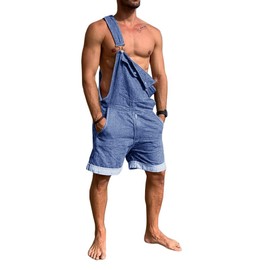 Karlywindow Mens Denim Bib Overall Shorts Loose Fit Summer Walk Shorts Above Knee Length Shortalls Jumpsuit Rompers