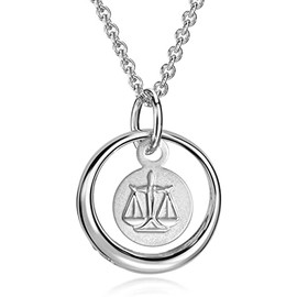 Xaana AMZ0587 Baptism Necklace Baptism Ring with Zirconia and a Small Zodiac Sign Libra Pendant Including Chain 36/38 cm Rhodium-Plated 925 Sterling Silver, Sterling Silver, Cubic Zirconia