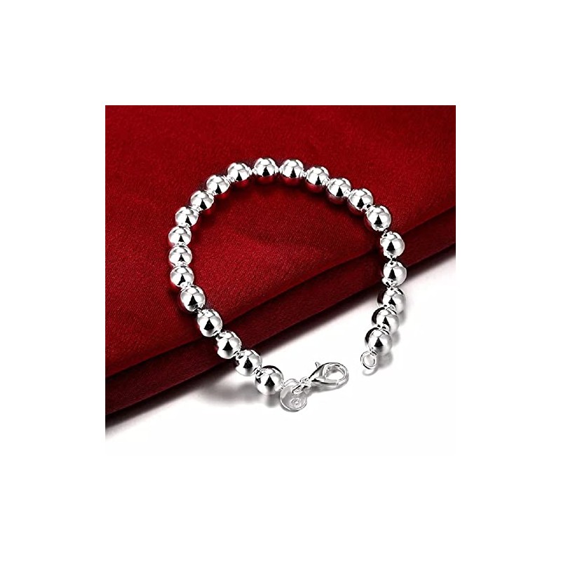 925 Sterling Silver Round Beads Bracelet, 8mm