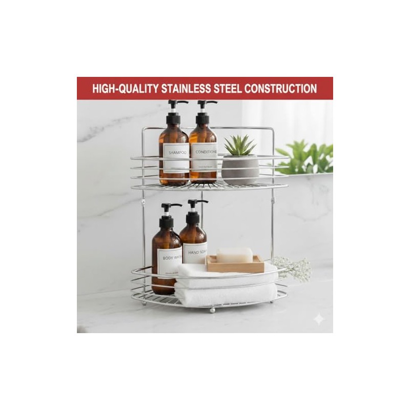 SDZOREN 2-Tier Floor Standing Corner Shower Caddy - Stainless Steel