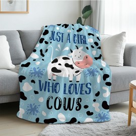 REETOOK Cozy Cow Blanket for Cow Lovers, Soft Cow Blanket Gifts for Women, Cute Blue Cow Themed Blanket, Soft Flannel Cow Throw Blanket for Kids Adults, 50x60