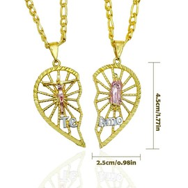 Te Amo Necklace Love of Virgen Mary Necklace Love of San Judas Necklace - Color: Gold color