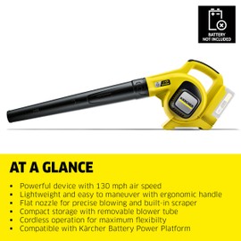 Kärcher LBL 2, Cordless Leaf Blower with 130 mph Air Speed, Blower Tube, Detachable Flat Nozzle with Scraper, Weight: 4.6 lbs - Tool Only