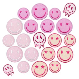 HEYTRCO 21PCS Pink Smile Iron on Patches, Cute Sweet Embroidered Iron on Badges for Clothes, Custom Applique for Girls, Hats, Jeans, Jackets, Bags, Backpacks, Dress