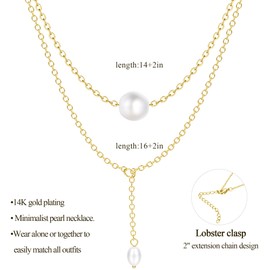 Dochais Pearl Necklace for Women Layered Gold Pearl Necklace Thin Chain 14K Gold Plated Pearl Pendant Necklace Dainty Pearls Choker Necklace for Women Gold Pearl Jewelry Gold6