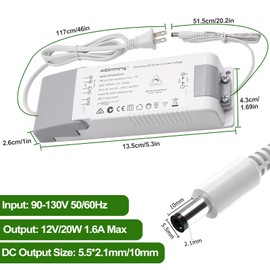 12V 20W Power Supply, Triac Dimmable Constant Voltage LED Driver, 110V AC to 12V DC Transformer Compatible with Standard Wall Dimmers for Under Cabinet LED Strip Lights
