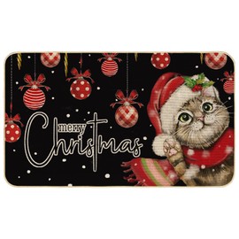 AnyDesign Christmas Doormat Xmas Cat Door Mat with Anti-Slip Rubber Back Non Slip Front Door Rectangle Rugs Floor Mat for Indoor Outdoor Home Kitchen Bedroom Bathroom Entrance Porch, 17 x 29 Inch