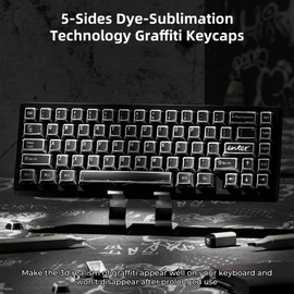 GMKWTL XVX Black Translucent Keycaps,PBT Keycap Set Cherry Profile,Dye Sublimation Graffiti Keyboard Keycaps Suitable for 60% 65% 75% 80% 100% MX Switches Mechanical Keyboard