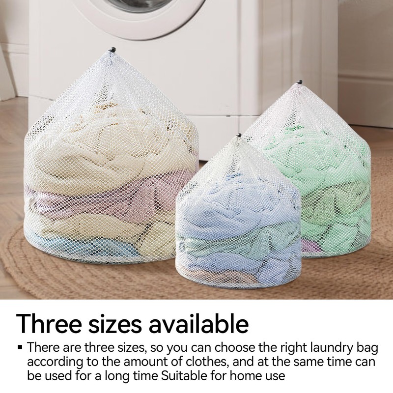 3Pcs Laundry Mesh Wash Bags, Drawstring Net Laundry Bag for