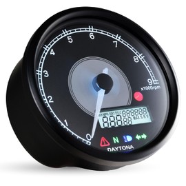 Daytona Velona Electric Tachometer for Motorcycles with LCD Speedometer Indicator Voltmeter Black Body/White LED Diameter 80 9000 rpm Display