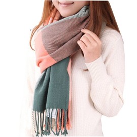 heekpek Winter Long Soft Warm Tartan Check Scarves Wraps for women Wool Spinning Tassel Shawl Long Stole， Pink Green， One Size