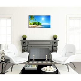 Sunset Ocean Palm Tree Bathroom Wall Art Canvas Print- Long Canvas Artwork Seascape Nature Picture Framed for Home Office Decor 20" x 40"