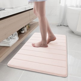 smiry Memory Foam Bath Mat, 60 x 90 cm, Extra Soft Non-Slip Bathroom Mat, Super Absorbent Bath Mats for Bathroom Floor, Machine-Washable Dry Bath Rug Foot Mat, Pink
