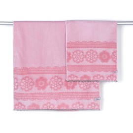 JILLSTUART Dainty Lace Bath Towel, Fluffy, Cute, Lace, Ribbon, Elegant, Floral Print, Pink, 58-1513330, Approx. 23.6 x 47.2 inches (60 x 120 cm)