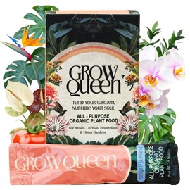 Grow Queen All-in-One Complete Organic Plant Food, Indoor Plant Food for Houseplants, Organic Fertilizer for Vegetable Gardens, 7 Formulated Single Servings Feeds 14 gal Fast and Slow Release