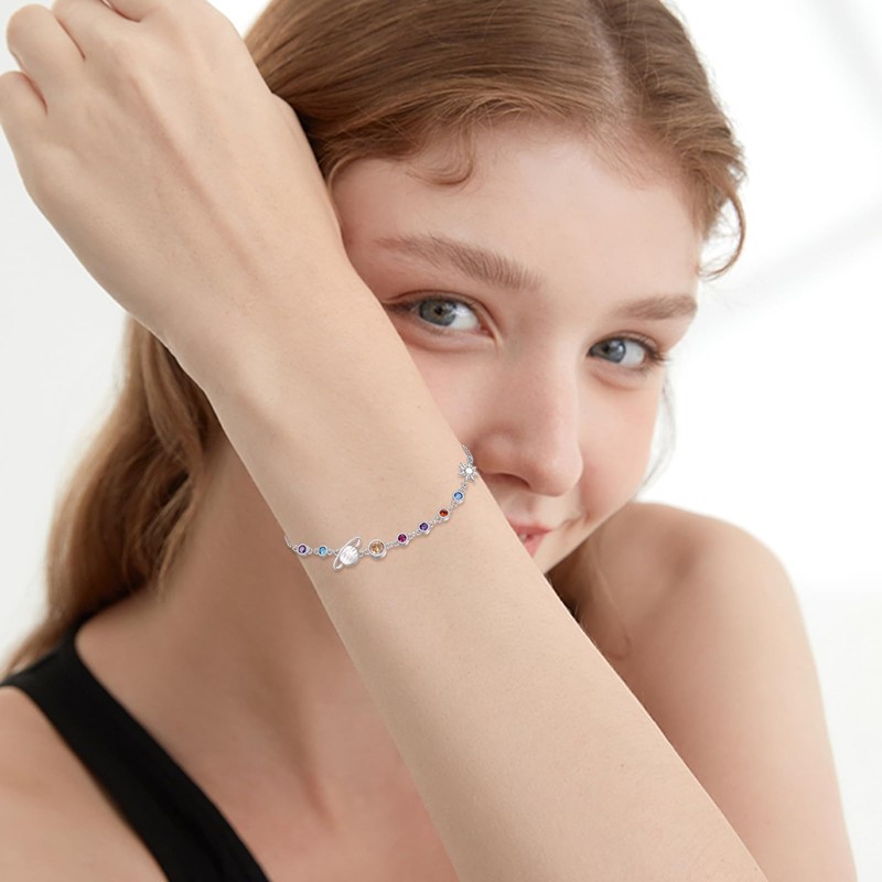 YFN Solar System Bracelet Sterling Silver Universe Planet Charm Bracelet