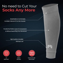 MediCaptain - Calcetines de fútbol precortados, compañero para calcetines de agarre de fútbol, sostiene de forma segura las espinilleras, calentador de piernas de compresión, Gris, Talla única