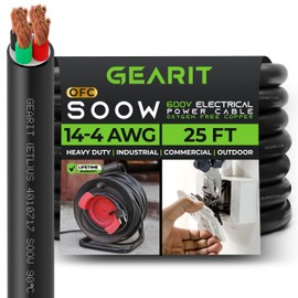 GearIT 14/4 14 AWG Portable Power Cable (25 Feet - 4 Conductor) SOOW 600V 14 Gauge Electric Wire for Motor Leads, Portable Lights, Battery Chargers, Stage Lights and Machinery -25ft Electrical Cord