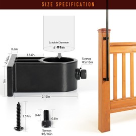 Walrkaur 304 Stainless Steel Deck Torch Mount, Heavy-Duty Clamp for Torches, for Railings with 3/4 "and 1" OD, for Patio, Wooden Deck, Lamp Holders, Poles, Brackets (1 Sets, 1 Inches)