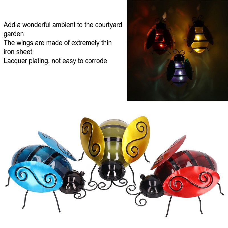 3pcs Solar Bee Lights Cute Innovative Iron Art Solar Powered
