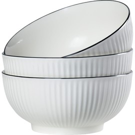 Zscera 60 oz Large Pho Soup Bowls, Japanese Ramen Bowls, Rimmed Off-White Big Ceramic Bowls Set of 3, 8 Inch