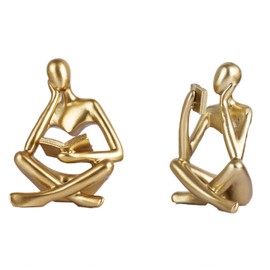 Gold Reading Women Statue, Thinker Sculptures, Abstract Art Ornament, Modern Aesthetic Figurine Decoration, Suitable for Home Living Room Bedroom Office Shelf Table Desk Bookshelf Decor (Gold)