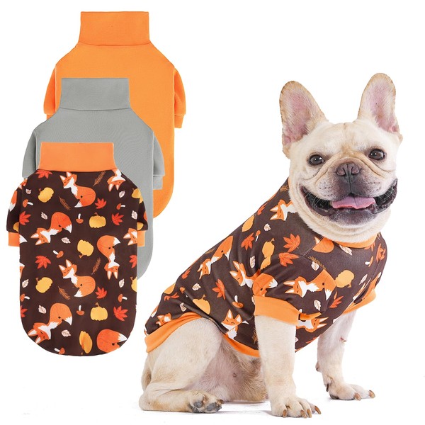 KOOLTAIL Fall Dog Sweater, 3 Pack Fleece Thanksgiving Dog Turtleneck