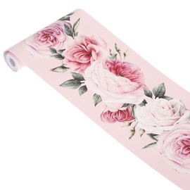 Gadpiparty 3Meters Peel and Stick Wallpaper Border Pink Rose 3D Decorative Floral Molding Waterproof Wallpaper Border