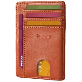 Hoewina Slim Wallet for Men, Credit Card Holder Wallet, Minimalist Design - RFID Blocking Front Pocket Leather Thin Wallet for Men and Women(Brown)