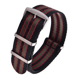 JWNSPA Military Watch Strap - Seat Belt Nylon Watch Straps - Choice of Color and Size (20mm or 22mm) (Black And Red And Green, 20mm)
