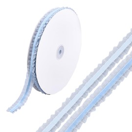 CABODYALS 20 Yards Double Ruffle Lace Trim Ribbons Blue White Organza Edging Tulle Velvet Chiffon Pleated Gathered Ruffled Ribbon Fabric with Spool for Sewing Making Embellishment Gift Wrapping Craft
