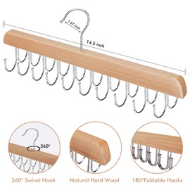 NECAMOCU 2 Pack Bra Hanger for Closet Organizer, Premium Wooden Tank Top Hangers with 40 Foldable Hooks, 360° Rotating Design, Space Saving Storage for Tank Tops, Bras, Scarves and More