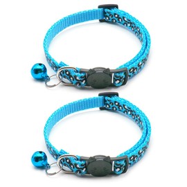 Richeng Reflective 2 Pack Breakaway Cat Collars with Bell Leopard Pattern Cute Kitty Adjustable 7.5-12.5 Inch Safe Kitten Collars Charms (Blue)