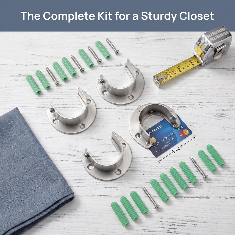 4 Pack Closet Rod Brackets, 1-1/4 Inch Heavy Duty Closet