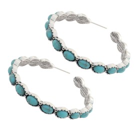 Turquoise Oval Drop Dangle Earrings for Women Teen Girls Bohemian Beaded Western Flower Teardrop Earrings Vintage Ethnic Jewelry Gift (Style#A)