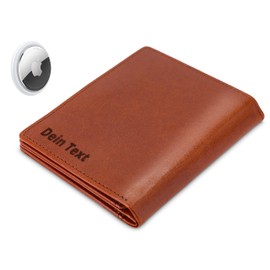 Jaimie Jacobs SLIMSTAR AirTag-Edition mit Gravur dünne Geldbörse großes Kleingeldfach Leder Slim Wallet Hochformat (Dunkelbraun)