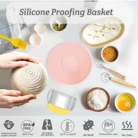 Chicrinum Silicone Banneton Bread Proofing Baskets, Sourdough Bread Baking Supplies, 9 Inch Round & 10 Inch Oval Proofing Bowls for Sourdough Bread with Essential Tools, Easy to Clean and Storage