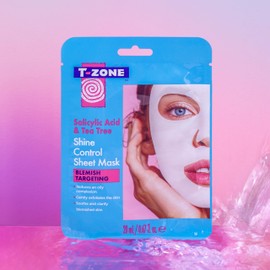 T-Zone Salicylic Acid & Tea Tree Shine Control Sheet Mask - Antibacterial Tea Tree and Exfoliating Salicylic Acid - Reduces Excess Oil, Promotes Clear Complexion, 20ml