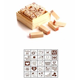 Diary Stamp Set,Wooden Rubber Signet for Children DIY Scrapbooking Planner Card Making(25pcs,Love Heart)