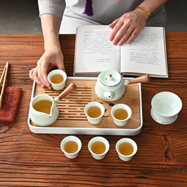 Chinese Tea Set, Kung Fu Tea Set, Gongfu Tea Set, Ceramics tea set, Porcelain Tea Set, Ceba Tea Set, Side handle tea set, White Porcelain Tea Set With 6 Tea Cups, Japanese Tea Set(CebaG 6cups)