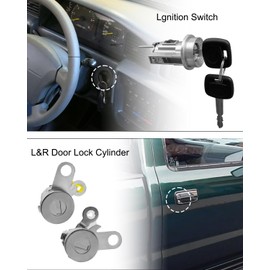 Ignition Switch Lock Key and Front Door Lock Cylinder Set Compatible with Toyota Tacoma 1995-2004 Replace 69005-35840 6905135070 6905735070