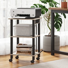TUTOTAK 3 Tier Printer Stand, Rolling Printer Cart with Power Outlets and USB Ports, Mobile Printer Table with Wheels, for Under Desk, Office, Home, Black PS02BG001