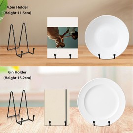 GAESHOW Paquete de 6 Soporte de Exhibición, Soportes de Placa para Exhibición de Metal, Soporte de Fotos de Mesa, Caballetes Decorativos, Caballete de Fotos, Plato de Arte De Mesa (Negro, 4.5 in)