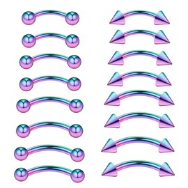 Saituo Home Pack of 16 Belly Button Piercing, Banana Piercing, Eyebrow Piercing, Piercing Bar, 8/10/12 mm, Stainless Steel, Hypoallergenic and Antioxidant, Open and Adjustable Design, Unisex,