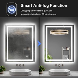 Voswdia LED Bathroom Mirror 48"x28" Inch Lighted Bathroom Vanity Mirror with Lights, Brighter Frontlit and Backlit Light up Anti Fog Mirror, Tempered Glass, 3-Color Dimmable, Memory Function