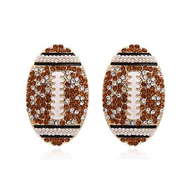 Classic Rhinestone Football Stud Earrings Drop Dangle Earrings Rugby Shiny Crystal Sports for Women Teens Sports Team Fan Game Day Jewelry-Coffee