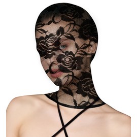 YASOKEZO 1Pcs Womens Black Lace Mask Full Face Mask Masquerade Party Hollow Out See Through Lace Hood