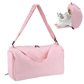 Small Gym Bag for Women with Shoes Compartment and Wet Pocket, Lightweight Travel Duffel Overnight Bags for Women & Men, Weekend Carry on Bag - Sport Yoga Swimming Dance(Pink)