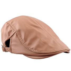 KYEYGWO Flat Caps for Men, PU Leather Newsboy Peaked Cabbie Ivy Gatsby Beret Hat Driving Cap(Light Brown)